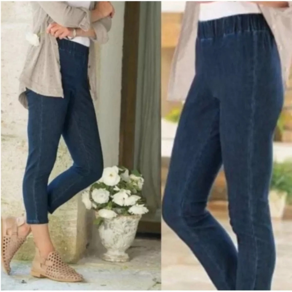 SOFT SURROUNDINGS METRO CROP DENIM LEGGINGS PULL ON PANTS MEDIUM PETITE - Picture 3 of 10
